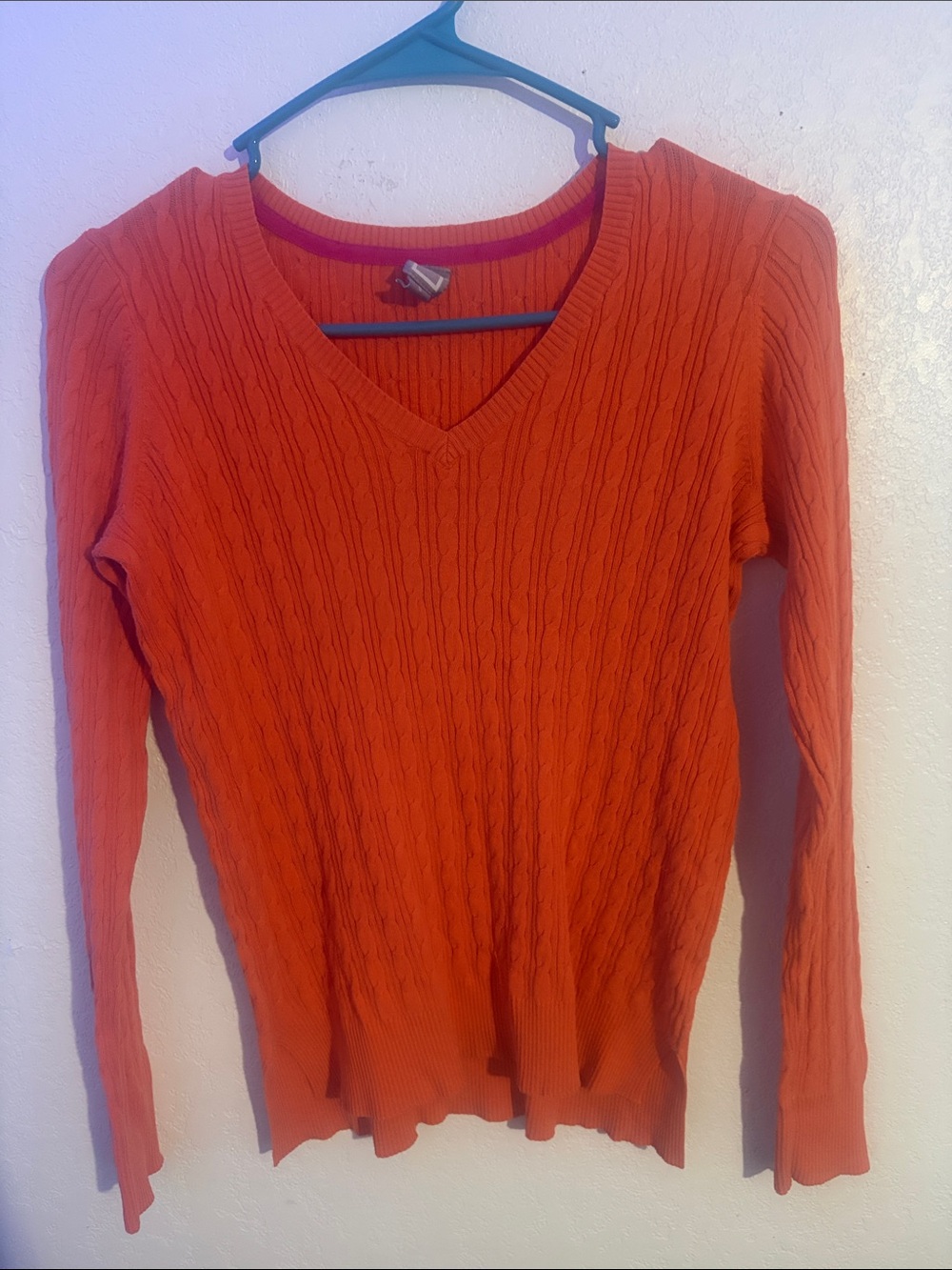 JCPenney Orange V-Neck Cable Knit Sweater